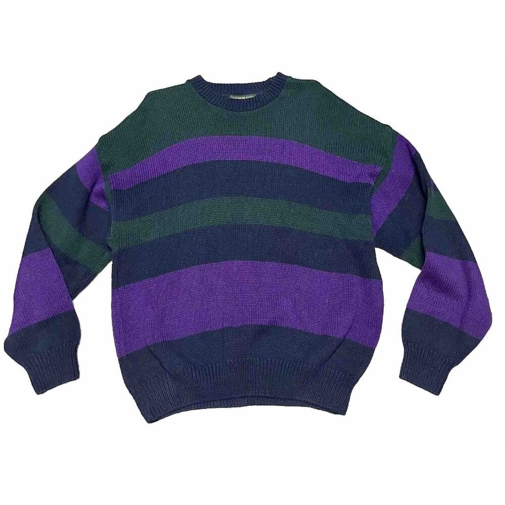 VTG American Eagle Sweater Pullover Striped Purple Green Black USA Made XLarge
